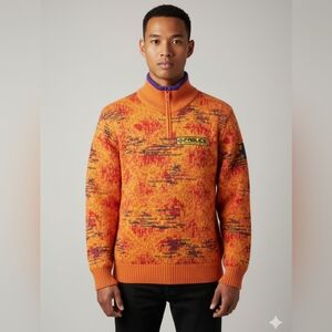 Men's Vintage Fablice '80s Orange Ski Wear Sweater Size Small